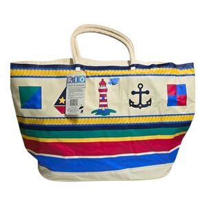 Beach & Backyard Nautical Stripe Tote Bag in Cream and Multicolor